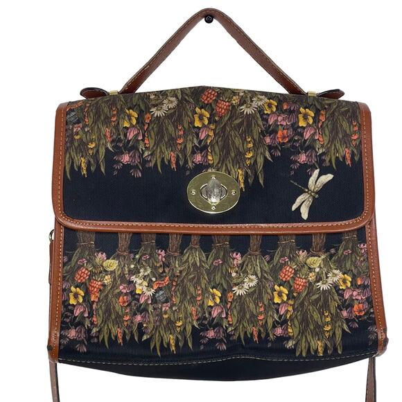 Sense Forest Flower and Dragonfly Cottage Core Canvas Satchel Bag Purse - Picture 1 of 5